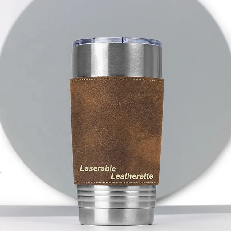 Camping Pu Leather Coffee Mug Holder Sleeve Personalized Custom Laserable Leatherette 20oz Tumbler Holder for Groomsmen Gifts