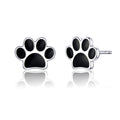Fashion Real 925 Sterling Silver Paw Dog Footprint Black Stud Earrings for Women Small Earrings Silver 925 Jewelry SCE757