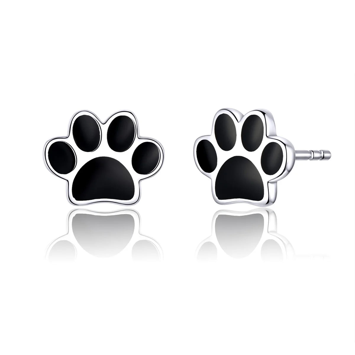 Fashion Real 925 Sterling Silver Paw Dog Footprint Black Stud Earrings for Women Small Earrings Silver 925 Jewelry SCE757