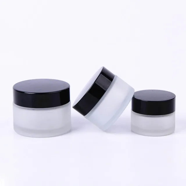 Frosted clear Eye Cream Storage Container 5g 10g  Black Cap Face Care Cosmetic Glass Cream Jar