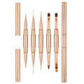 Custom Double End Rose Gold Metal Handle Multi-Function Nail Art Paint Brush with Nylon Bristles for Gel 3D Nails Includes Cover