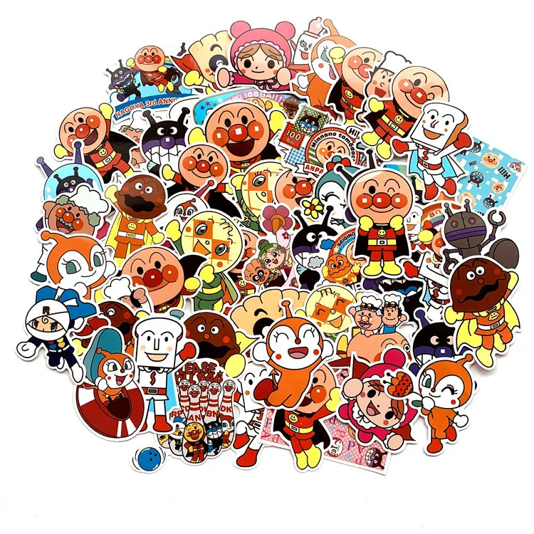 57Pcs Anime Anpanman Cute Cartoon Stickers for Kid Girl Bottle Notebook Suitcase Phone Decoration PVC Waterproof Custom Label