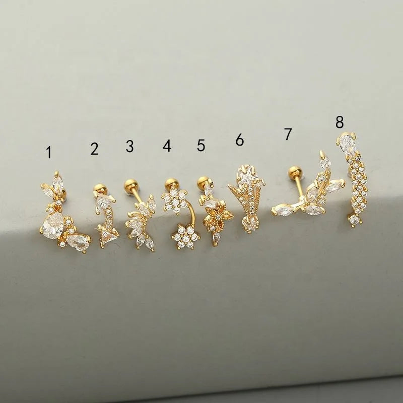 2025 Tarnish Free Chunky Zircon 18K Gold Plated Copper Stainless Steel Earrings Rhinestone Star Moon Studs Jewelry for Women