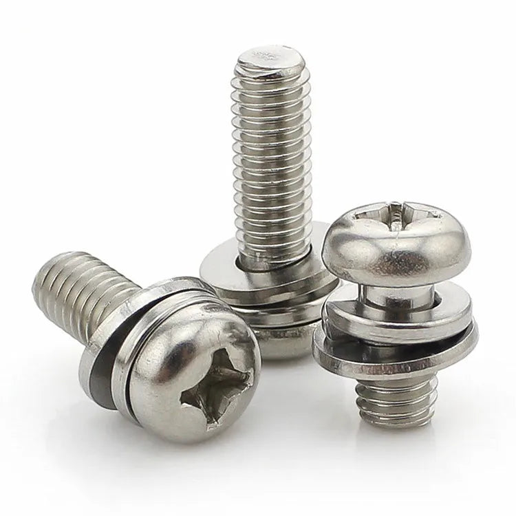 304 Stainless Steel M2-M6 Phillips Pan Head Sems Screw Metric Measurement System Three Part Combination Screw