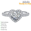 Adodo Jewelry Factory Wholesale 925 Silver Jewelry Fashion Circling Setting Heart Cut 2carat VVS Moissanite Rings for Women