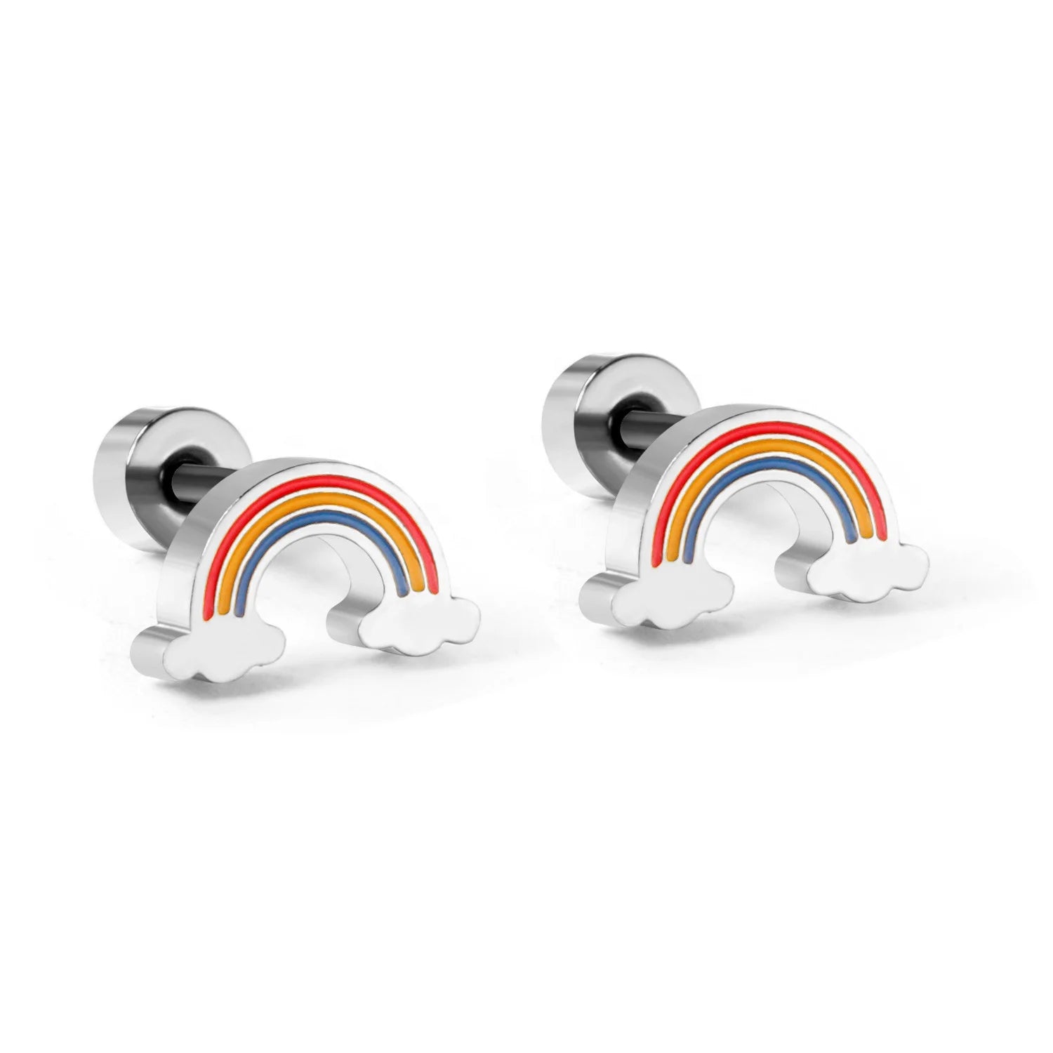 New Arrival Dainty Tiny Stainless Steel Stud Earrings Sweet Little Fresh Screw Plug Rainbow Shaped Earrings for Women Girls