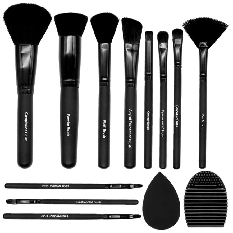 Beauty Brush Makeup Private Label Makeup Brush Set Black With Sponge Cleaner Silicone