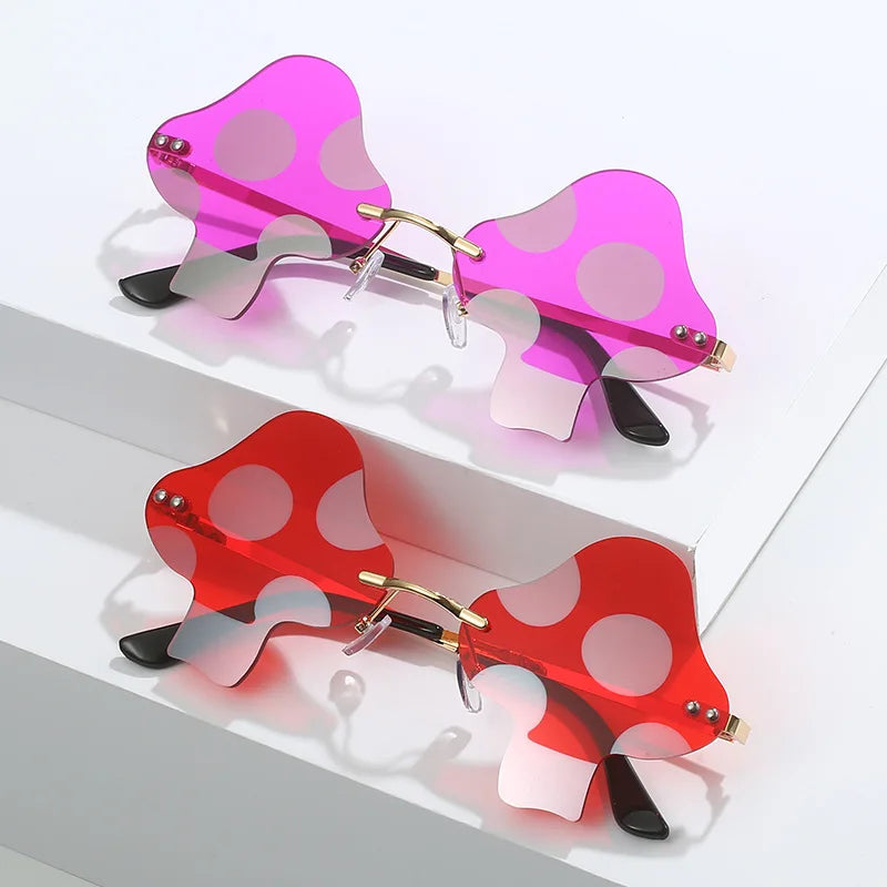 9386 2023 Mushroom Shaped Sunglasses for Women Irregular Rimless Metal Trendy Sunglasses Rave Party Candy Color Eyewear Shades