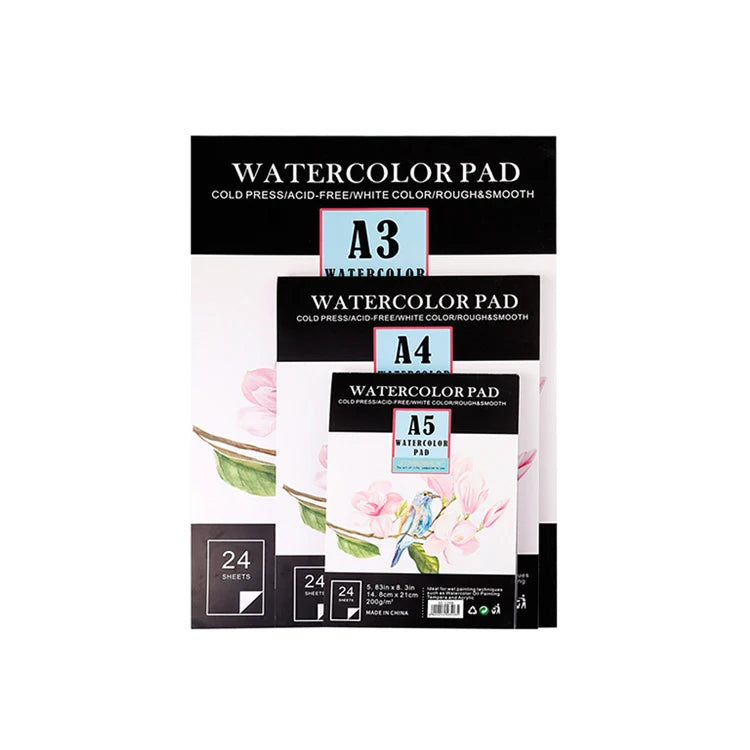 Xinbowen New Design A3 A4 A5 Watercolor Pad 180Gsm and 200Gsm 24 Sheets Drawing Watercolor Paper Pad for Art