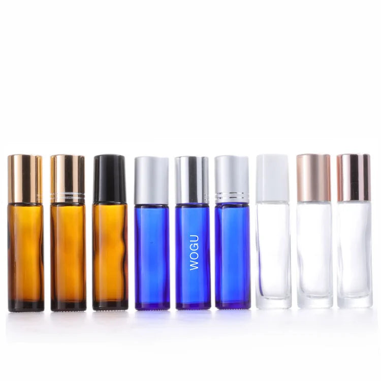 Cosmetic Packaging Amber Blue clear White Frosted Empty Stainless Steel Roller Lip Gloss Eye Perfume Glass 10ml Roll on Bottle