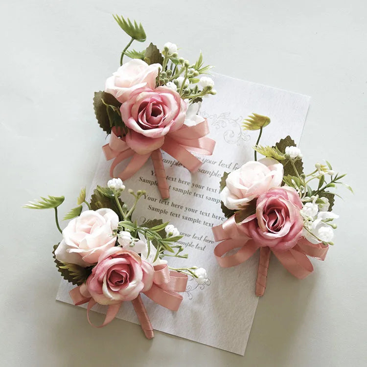 2024 Popular Bride Bridesmaid Flower Bracelets Wedding Prom Hand Artificial Silk Wrist Corsage Flowers