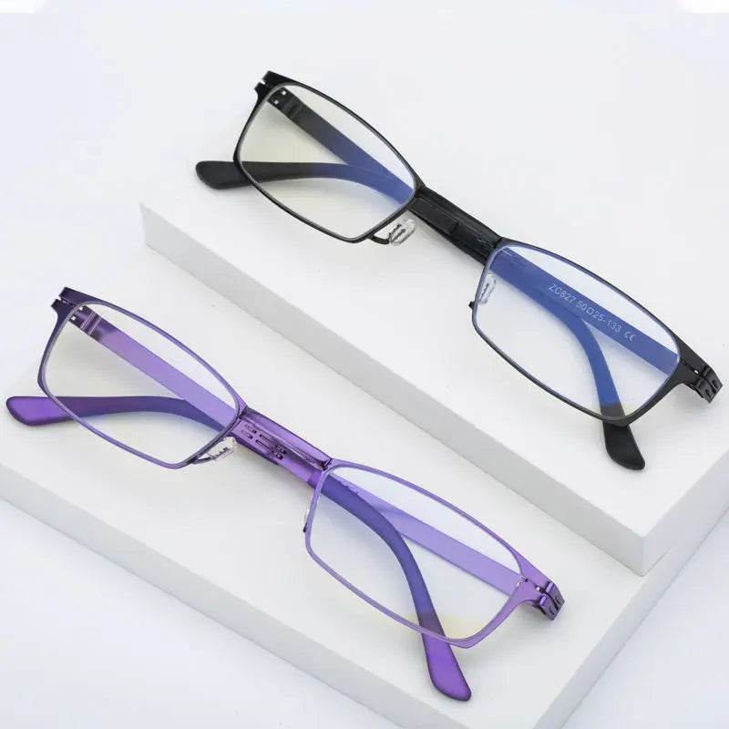 Fashion Simple Purple Metal Frame Ladies Folding Reading Glasses Anti-Blue Light Glasses Portable Elderly Reading Glasses