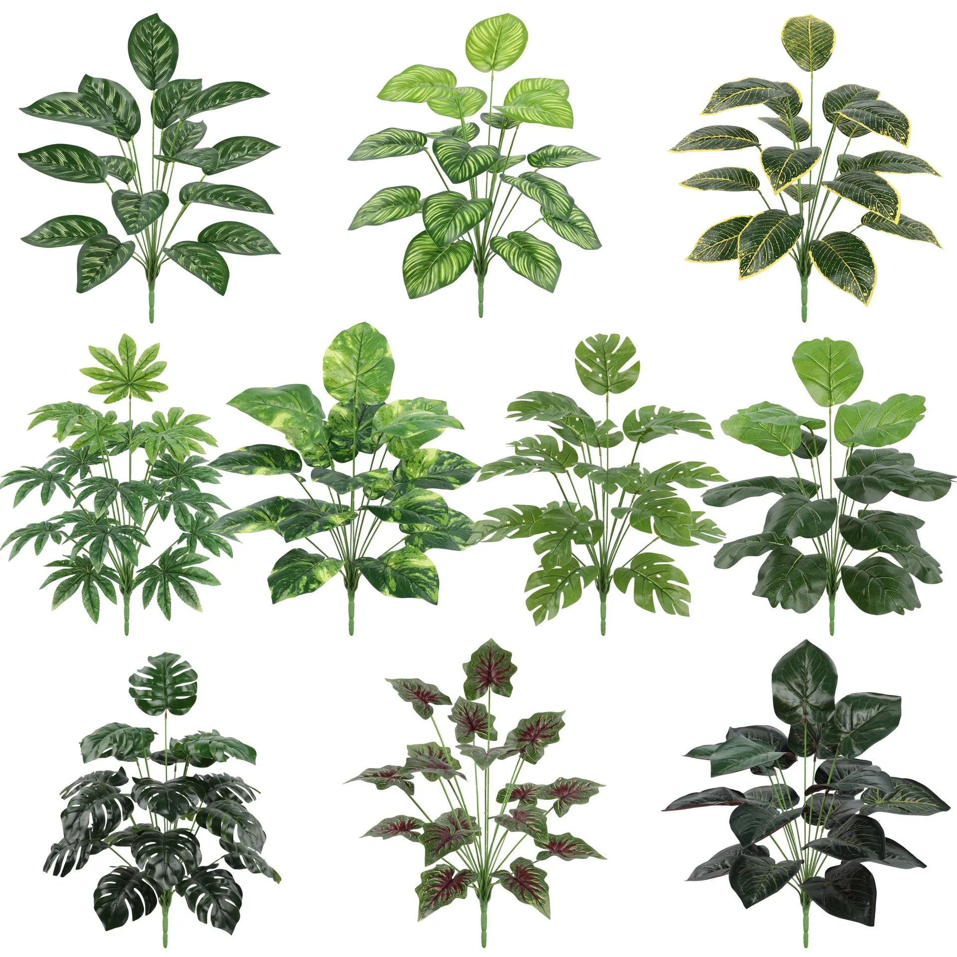 F47 High Quality Real Touch Fake Green Leaf Branches Stems Artificial Monstera Leaves for Wall Hanging Decorative