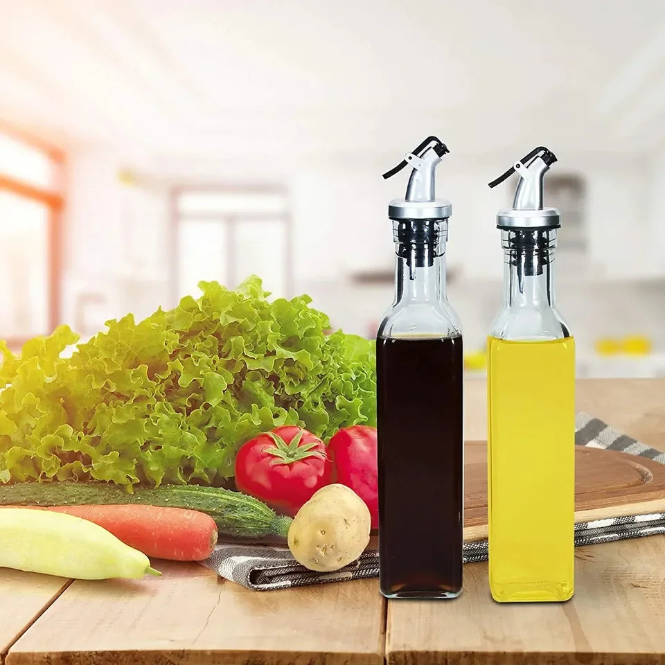 250ml 500ml Empty Kitchen Square Vinegar Glass Cooking Olive Oil Bottle With Pourer Spout for Condiment Soy Sauce