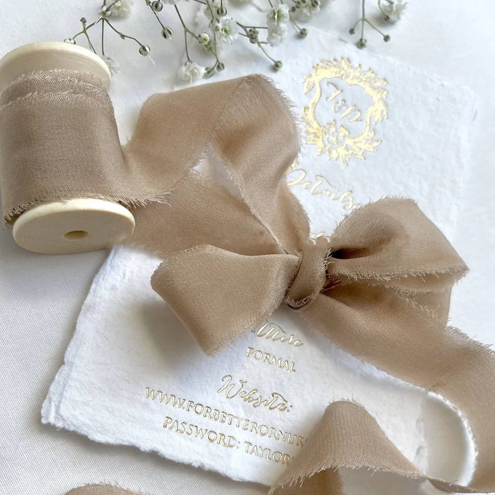 Handmade Pure Silk Ribbon Unique Luxury Wedding Event Decor Mulberry Fringe Raw Edge Double Face 100% Voile Fabric