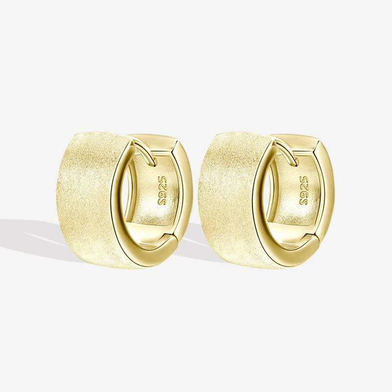 Daidan 13mm Matt Brush Gold Jewelry Gold Plated Bold Hoop Huggie Hoop 925 Sterling Silver Chunky Earrings
