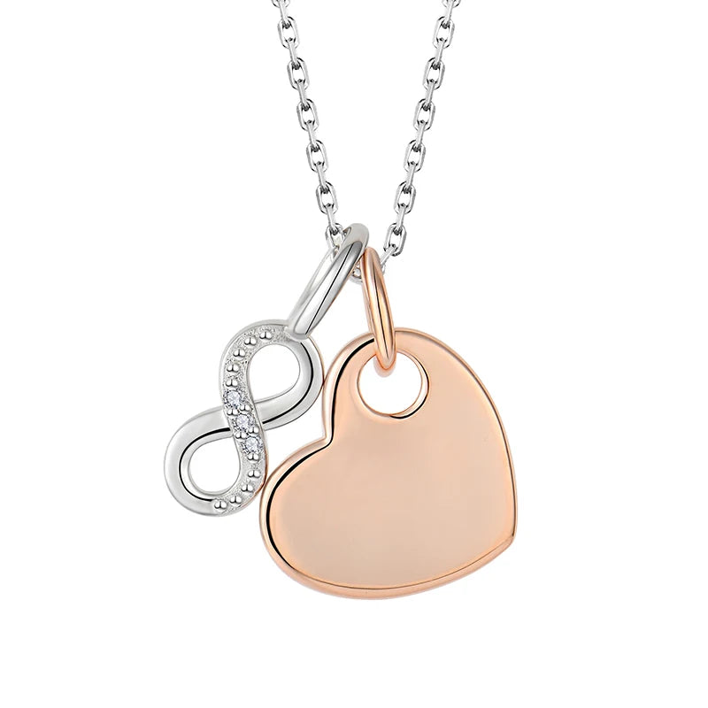 Couple 925 Sterling Silver Two-Color Platinum Rose Gold Plated Zircon Infinity Love Heart  Pendant for Women