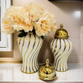 Gold Plated Spiral Striped White Ceramic Ginger Jar Storage Jars With Lid Modern Light Luxury Ceramic Flower Vase for Home Decor