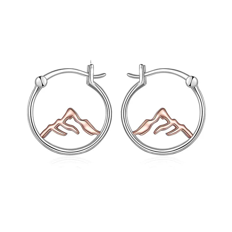 Dainty Two Tone Plated 925 Sterling Silver Small Hoop Mountain Earrings for Women