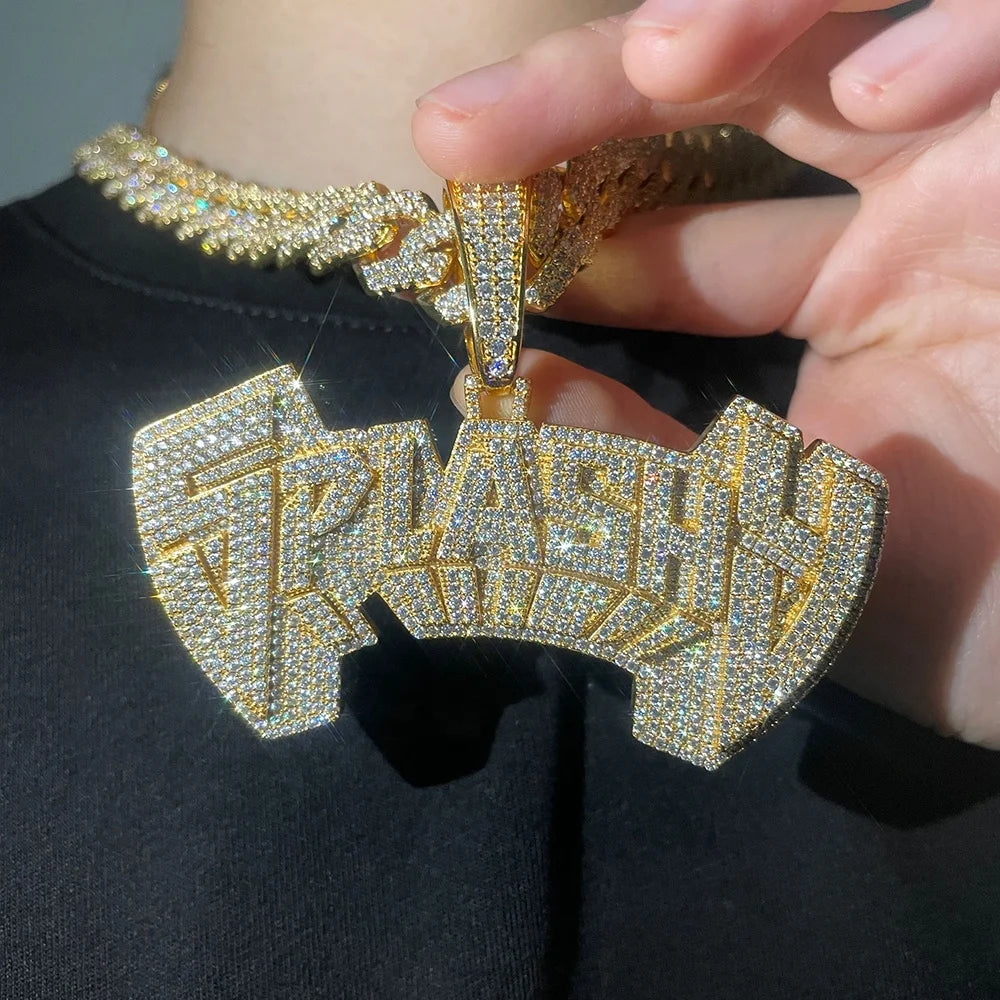 Fully Buss Down Luxury Jewelry Iced Out 925 Silver With Lab Grown Moissanite Diamond Baguette Pendant Chain