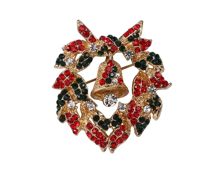 Fashion Acrylic Rhinestone  Bells Wreath Brooches for Women Christmas Decorations Weddings Office Brooch Pins Gifts