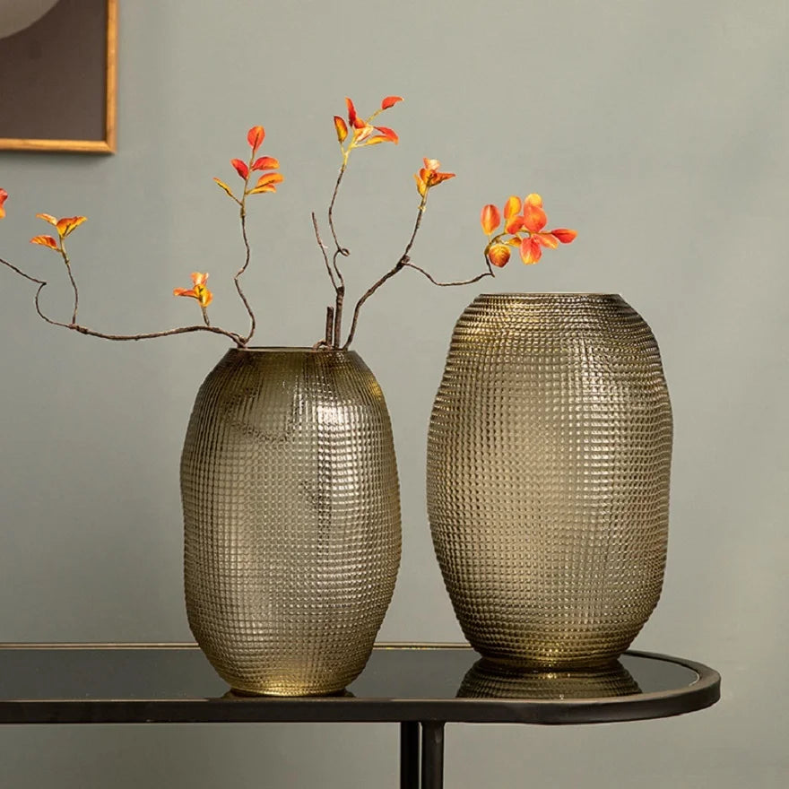 Drop Shipping Creative Wave Point Art Glass Vase Decoration Living Room Big Round Belly Caliber Water Flower Glass Vase