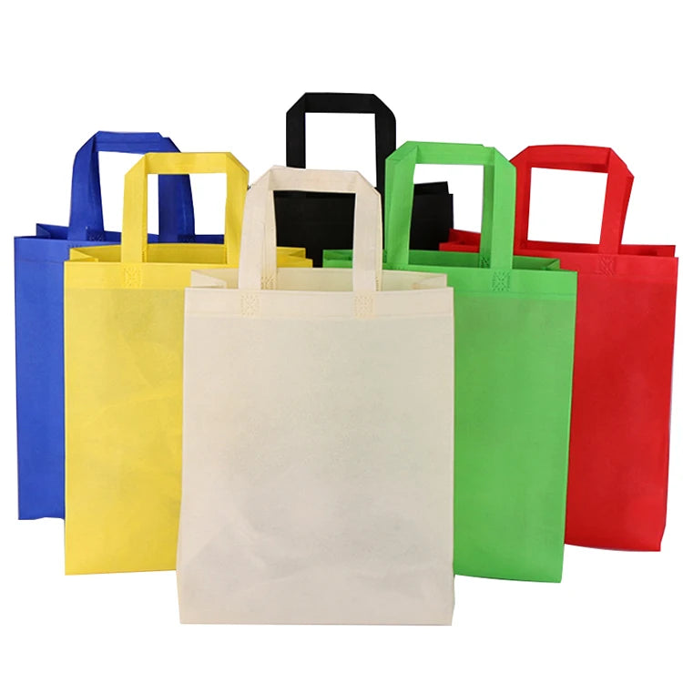 Printed Grocery Tote Bag Colorful Handle Die Cut Clothing Gift Bags rainbow Custom logo Print Reusable Non Woven Shopping Bag