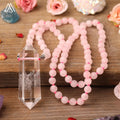 Classic Fashion Mala Necklace Frosted Matte Rose Quartz Healing Crystal Silver Plated Women's Jewelry for Wedding & Party Gift