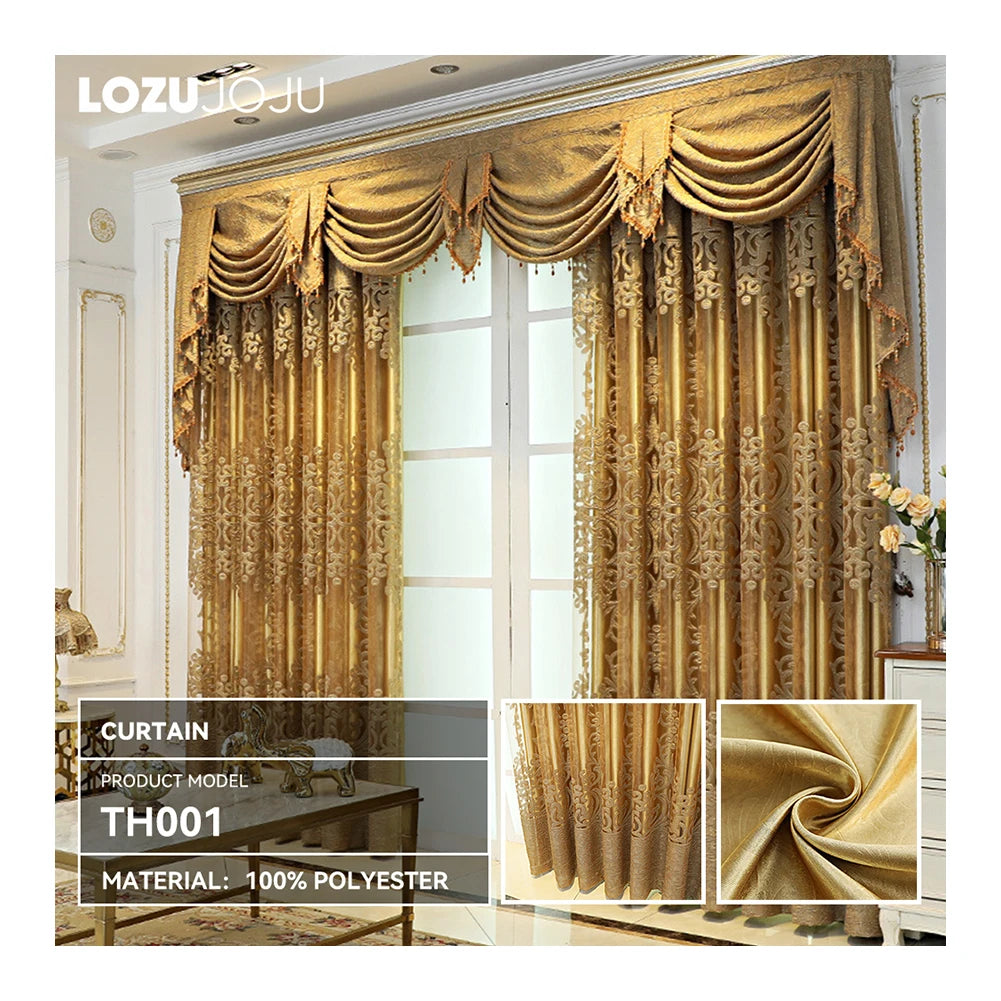 Wholesale Jacquard Luxury Curtain with Valance  Bedroom Tulle Curtain Fancy Valances Beaded Set Curtain Valances