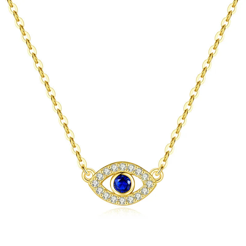 Wholesale Fashion 925 Sterling Silver 18k Gold Plated Evil Eye Charms Necklace Zircon Dainty Blue Eye Pendant Necklace Women