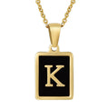 New Factory Supply Stock Skin Friendly Square Plate Necklace Gold Plated Initial Letter Stainless Steel 26 Capital Black 18K