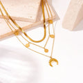 New Design Stainless Steel Moon Pendant Necklace Non Tarnish 18k Gold Plated Multiu Layer Necklace for Women Lady