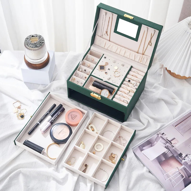 Large Capacity Three Layer Jewelry Box Drawer Style New Multifunctional Necklace Ring Earring Jewelry Storage