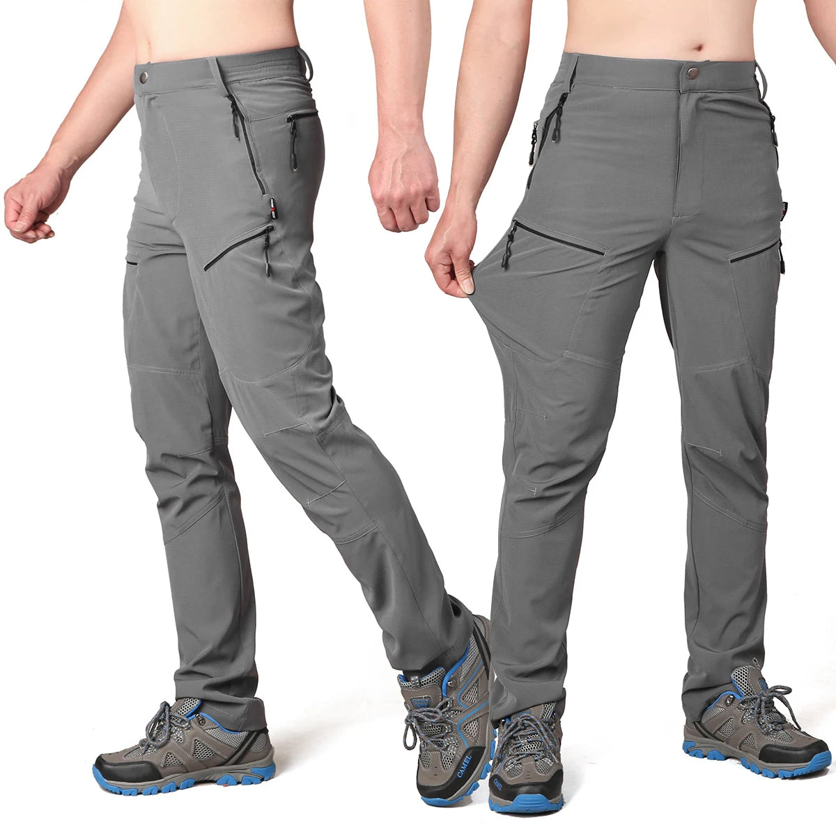 Men's Lightweight Summer Cargo Tactical Trousers Quick Dry Waterproof Stretch Hiking Fishing Pants With Multi Zipper Pockets