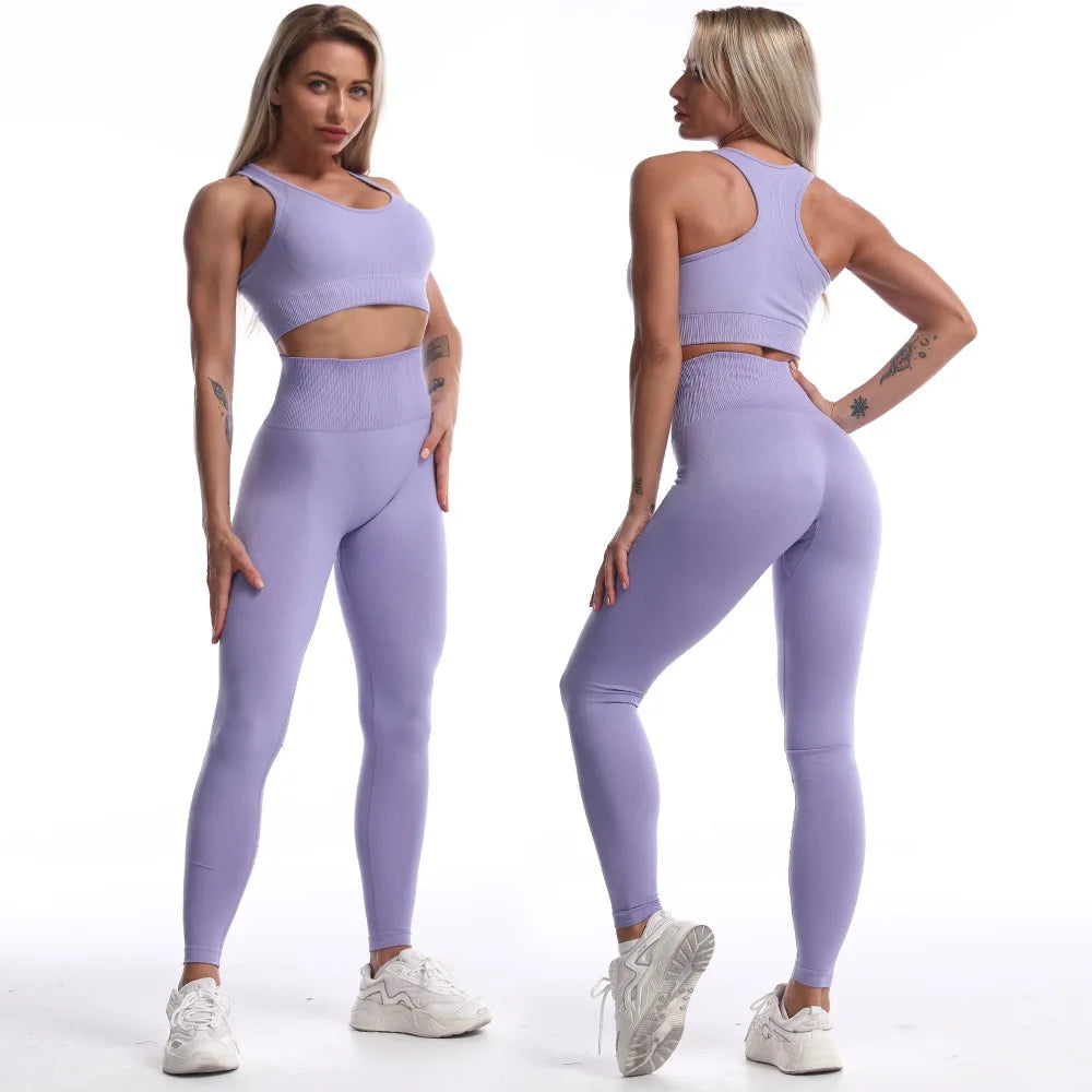 2025 High Quality Lightweight Eco-Friendly Workout Scrunch Butt Yoga Outfit Seamless Gym Leggings Set for Women Plus Size