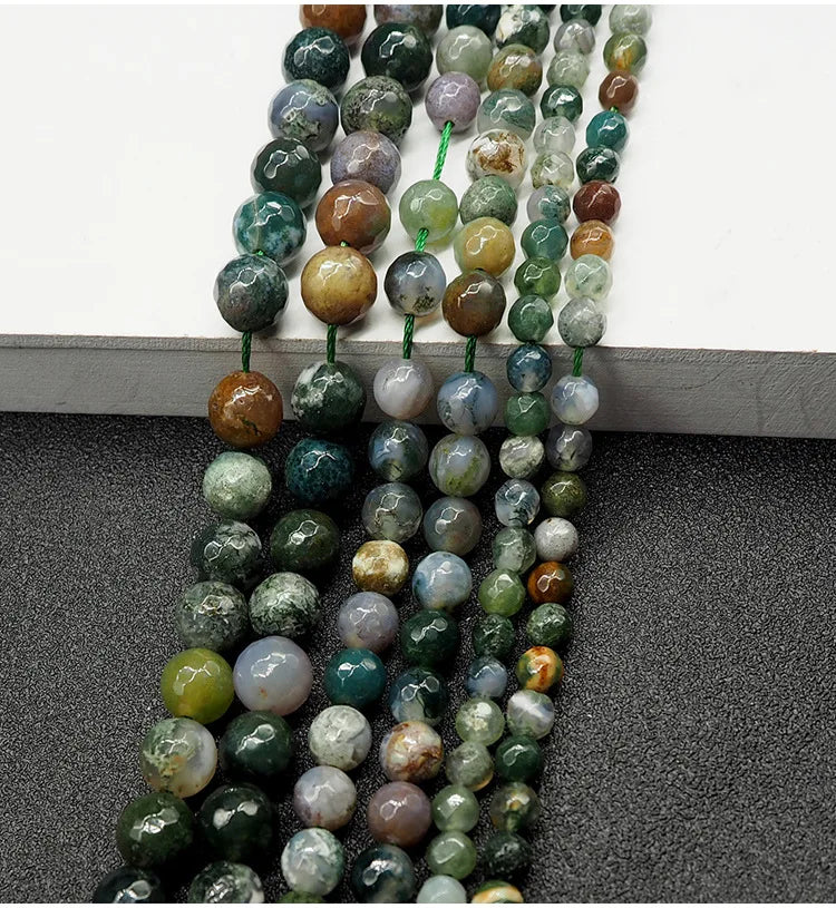 HZ Natural Indian Agate Faceted Round Loose Bead Healing Energy Gems for Jewelry Making HZ Bracelet & Necklace Design