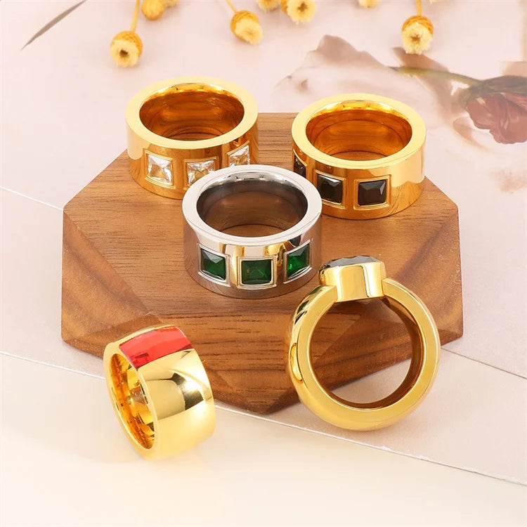 Luxury Gold Plated Hoop Rings Stainless Steel Custom Zircon Finger Rings Women