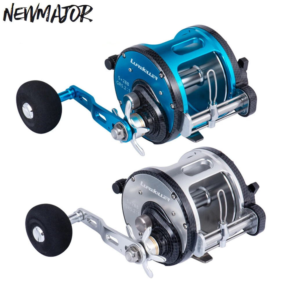 Lurekiller 7BB 5.2:1 20Kg Drag Power Stainless Steel Body Right Hand Black for Boat Ocean Trolling Reel Overhead Sea Fishing