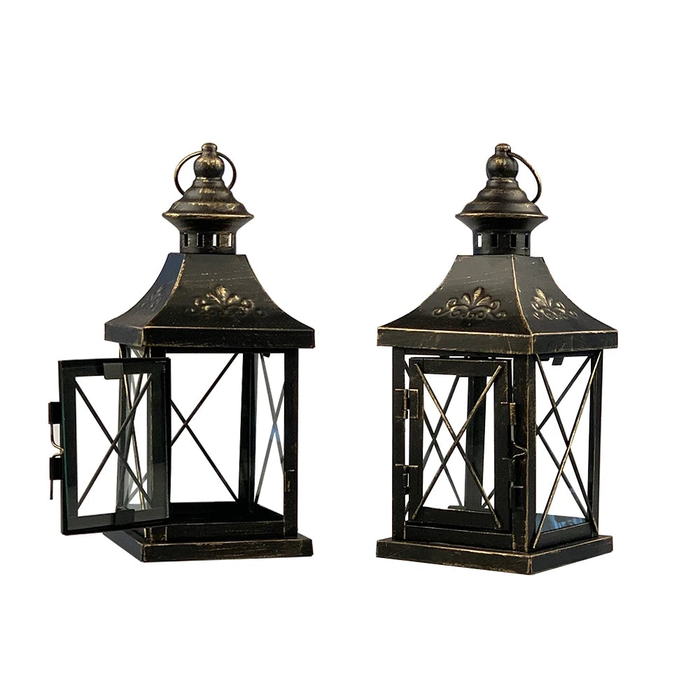 Set of Two Custom Shabby Retro Chic Iron Candle Lantern for Garden Yard Night Lighting Accessories Home Decor Vintage Crafts