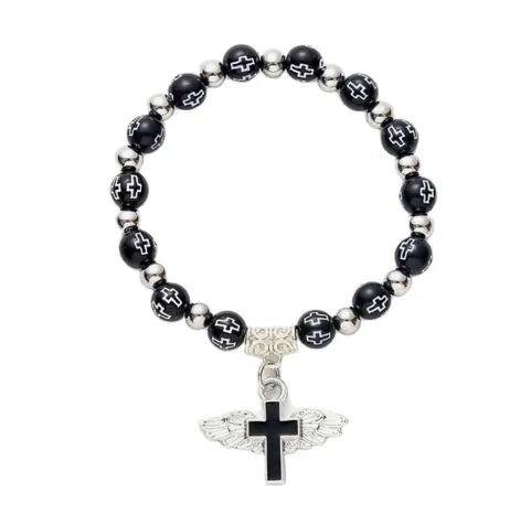 Cross Mirror Bronzed Acrylic Cross Bead Bracelet Etsy Drop Oil Angel Beaded Rosary Hand Ornament