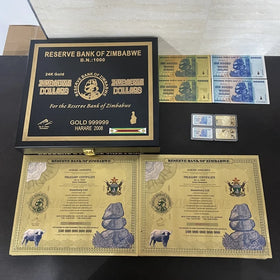 Big Size Zimbabwe Banknote Scroll Lot Zimbabwe Plastic Gold Foil Collectible Certificate with Box
