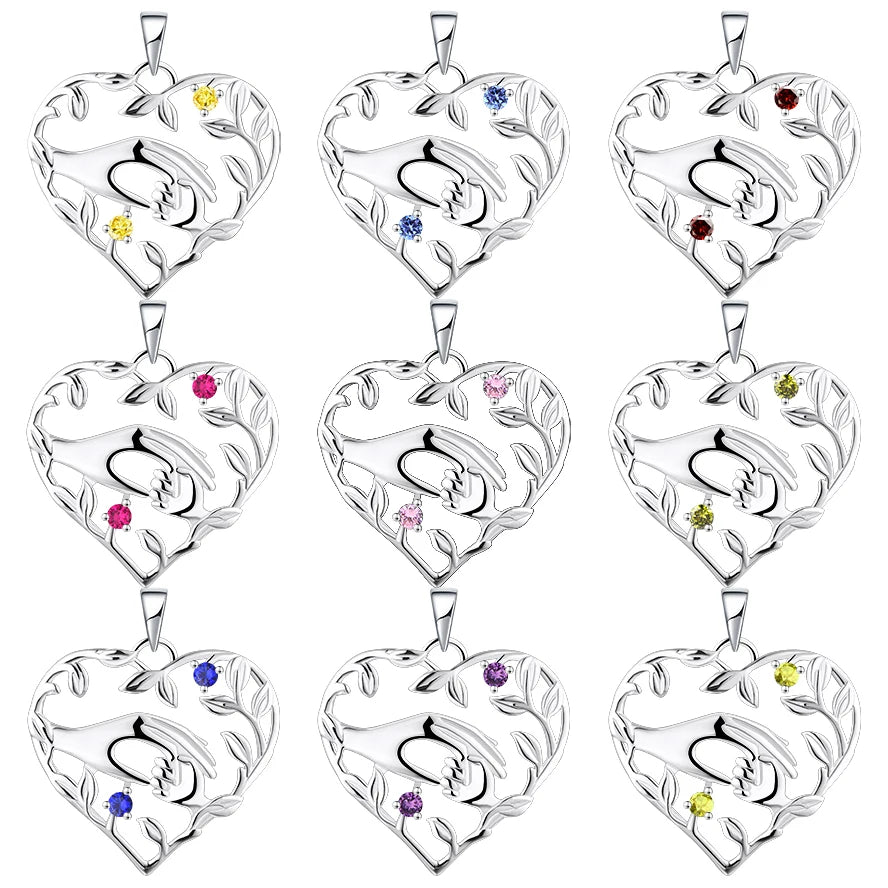 Wholesale 925 Sterling Silver Heart Pendant Colorful CZ Gemstones Custom Personalized Heart Pendant for 2025 Mother's Day Gift