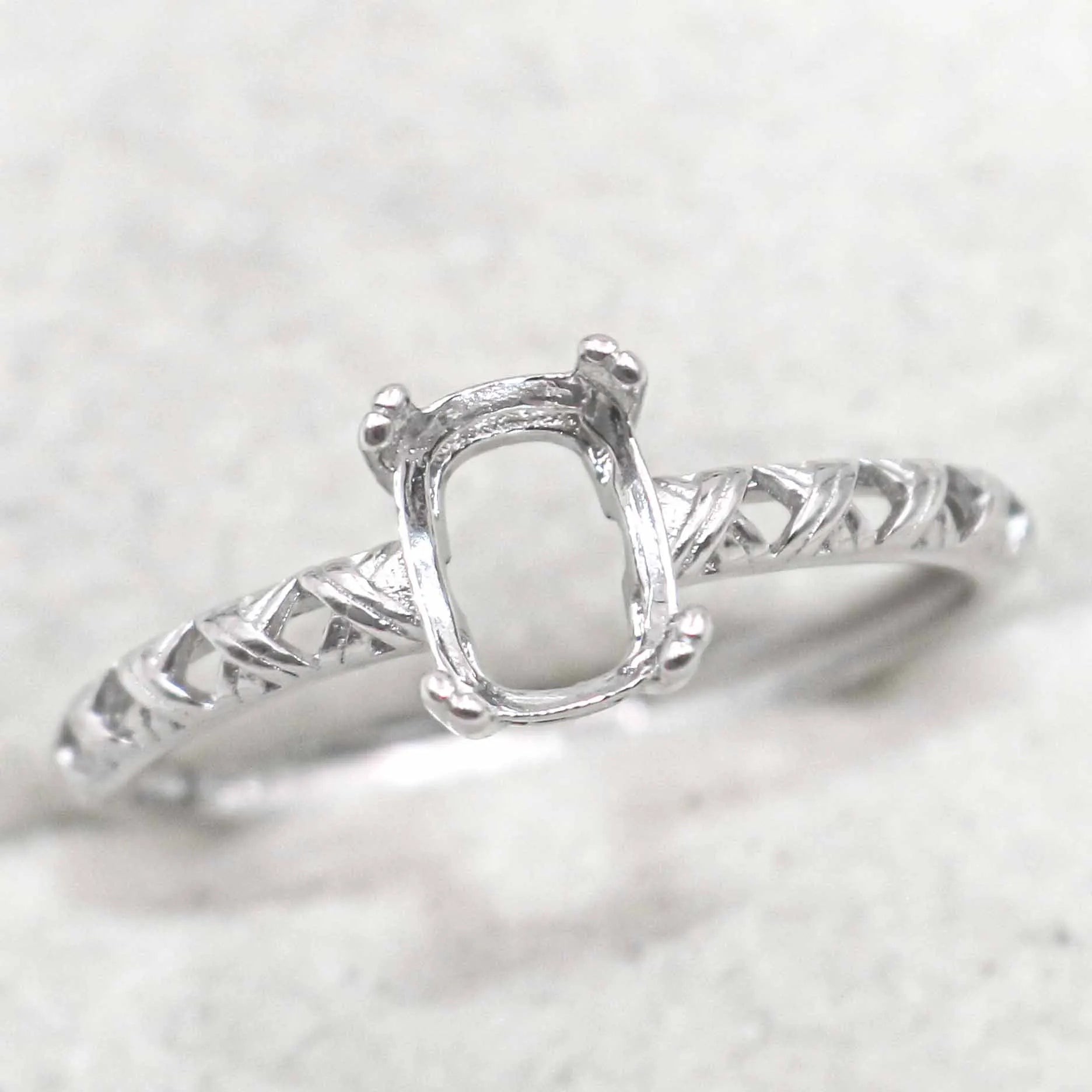 Sterling Silver 5*7mm Semi Mount Ring Square Shape Empty Frame Blank Claws Setting S925 Base Without Center Stone for Inlay DIY