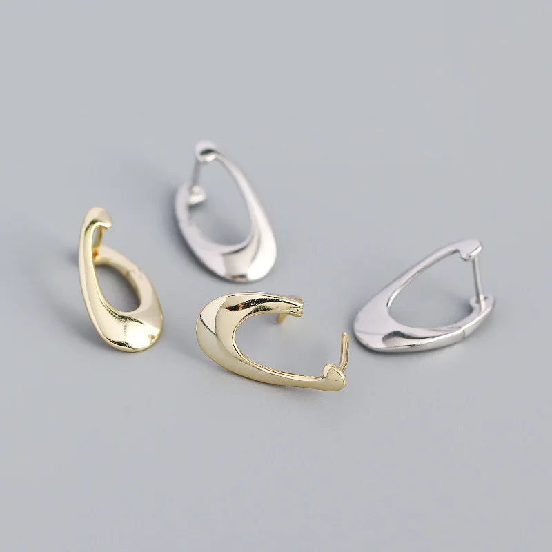 Newest Fashion Design S925 Sterling Silver Oval Clip on Earrings Irregular Geometric Hoop Earrings for Women Girls Jewelry Gift