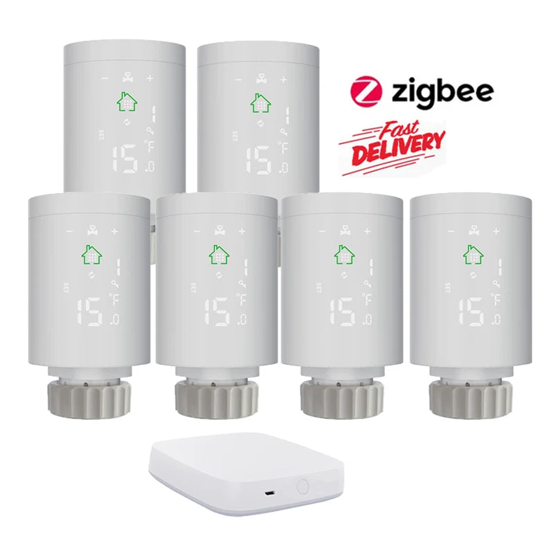 HY368  TRV WiFi Thermostatic Smart Home Zigbee Thermostat Radiator Valve Head 6+1 Gateway