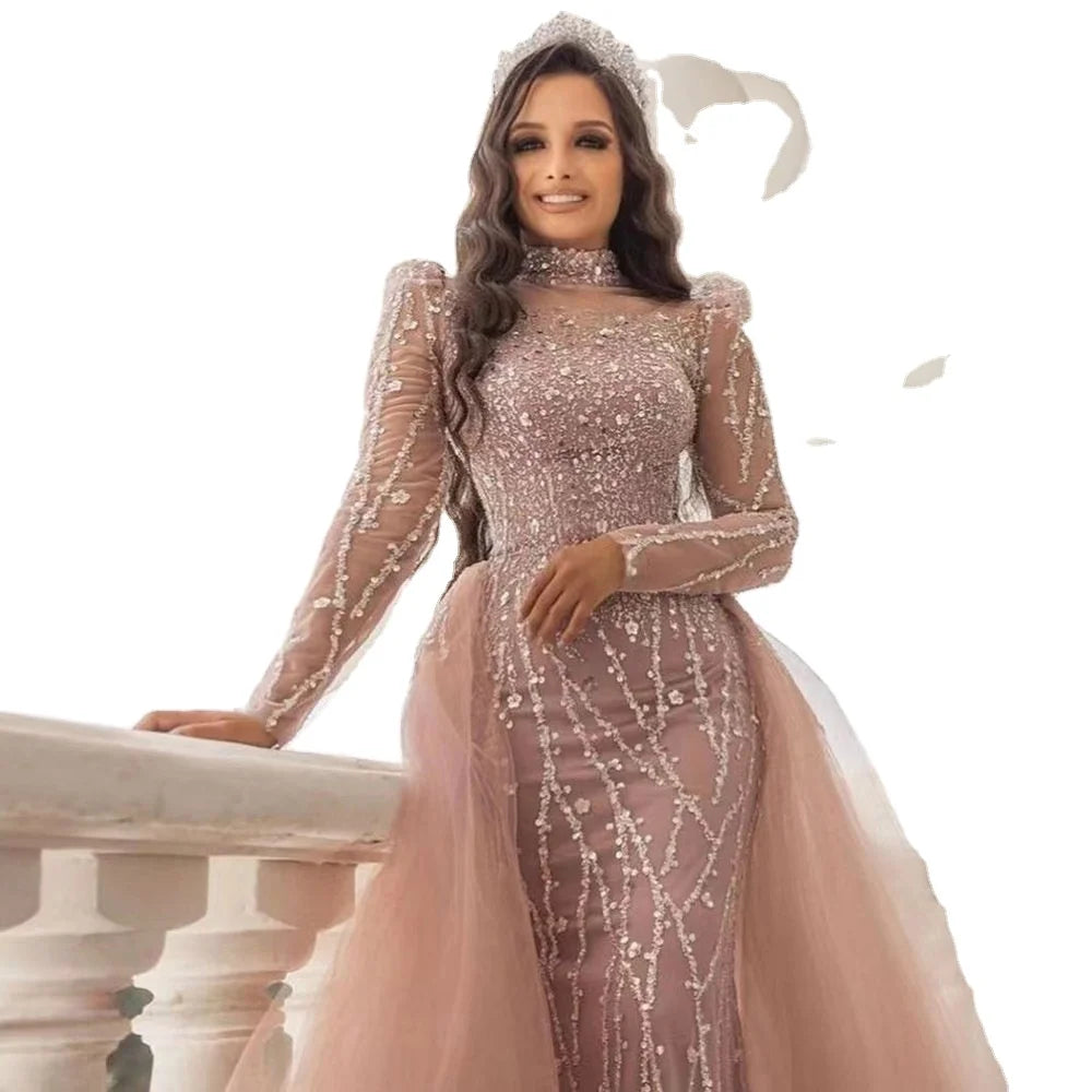AL1507 Wholesale Customization Luxury Long-Sleeved Wedding Dress for Women Customizable Lehenga Choli Crystal Ruffle for Bride