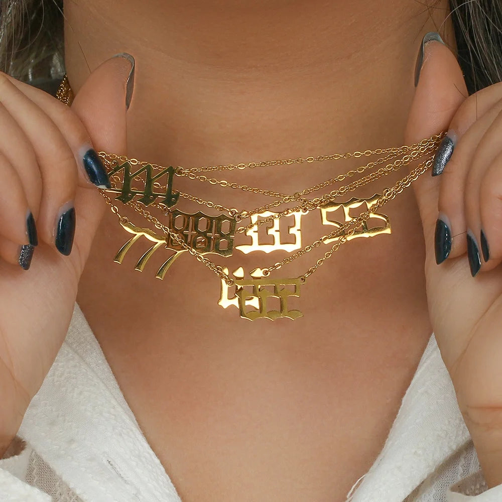 Dreamshow Trendy Angel Number Necklace 111 to 999 Gold Plated Stainless Steel Pendant Necklace Fashion Jewelry