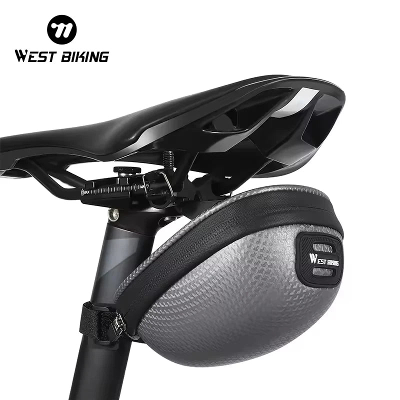WEST BIKING Portable Wide Opening Bicycle Saddle Bag with Taillight Hanger Waterproof Hard Shell Bike Saddle Bag for Road Bike