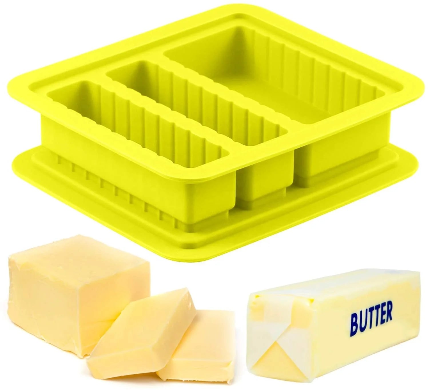 Large 3-Cavity Silicone Tray Mold for Butter Maker Rectangle Container with Lid for Storage for Soap Bar and Cake Tools