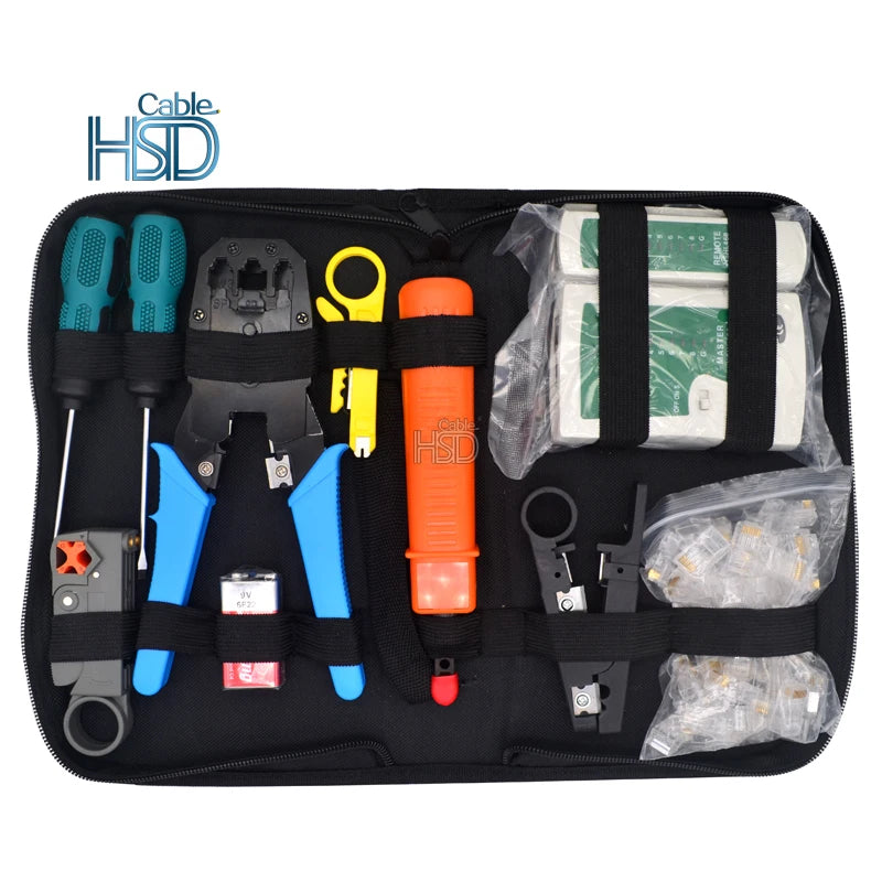 Professional Rj45 Crimping Tool Kit for CAT6 LAN Cable Tester Hand Tools Network Repair Set OEM Supported Packed in Bag